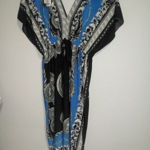 Detailed blue white grey black dress